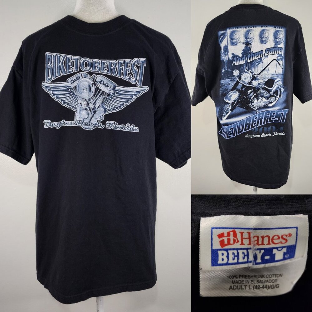 Vtg 2004 Hanes Beefy T-shirt Mens Large Biketoberfest Daytona Beach FL Hurricane